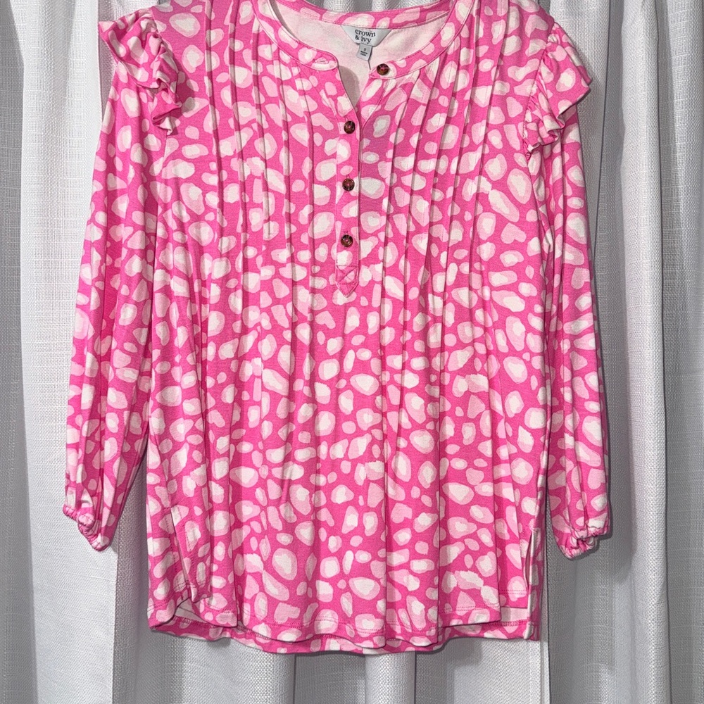 NWT Crown & Ivy Pink Button Blouse
